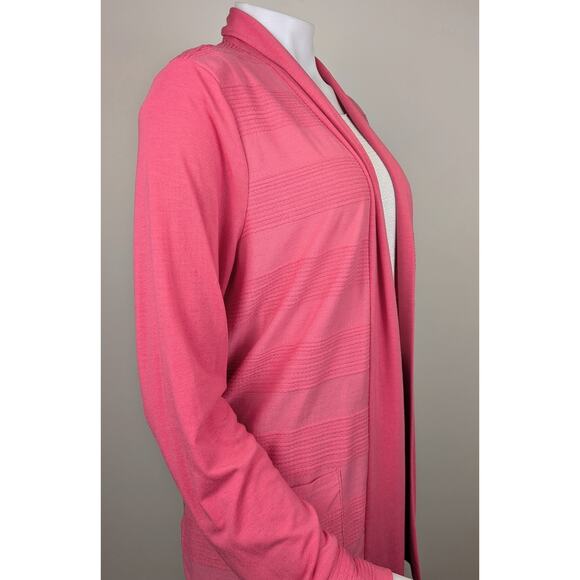Talbots Open Cardigan Large Pink Lightweight Textured Woven Stretch Patch Pocket - Picture 4 of 12
